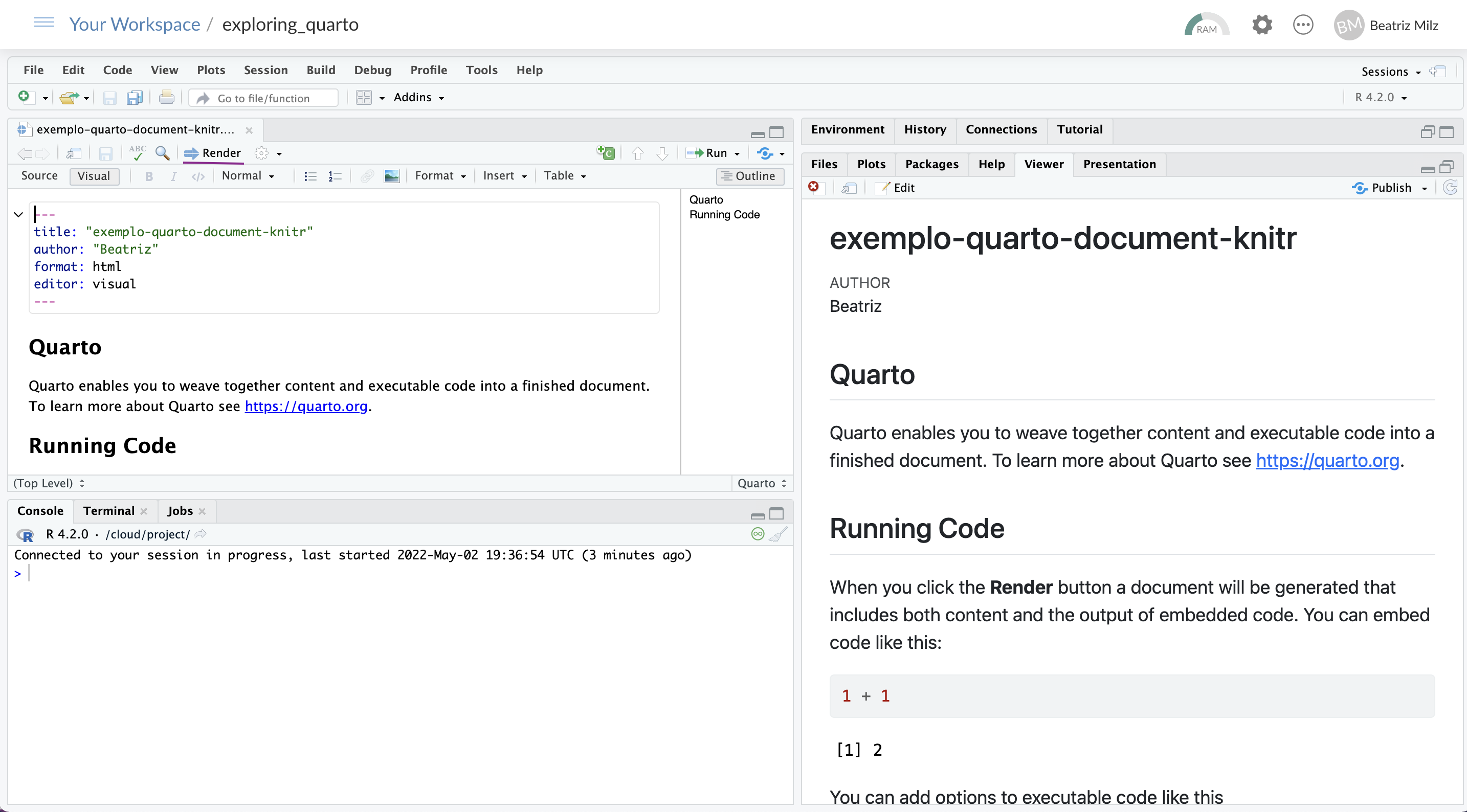 Print screen da IDE RStudio Cloud